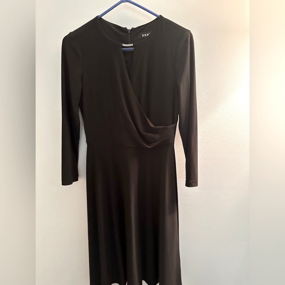 DKNY Black Cowl Neck Long Sleeve Sheath Dress